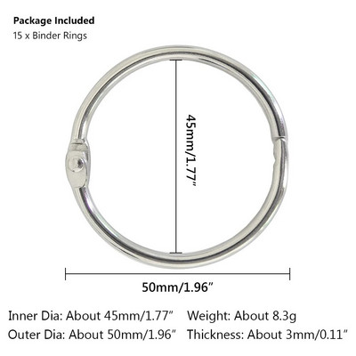 5-30 vnt., 20-88 mm sidabro metalo palaidų lapų knygų segtuvas, šarnyriniai žiedai, raktų pakabukas