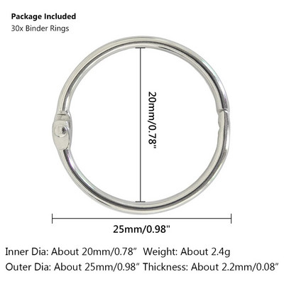 5-30 vnt., 20-88 mm sidabro metalo palaidų lapų knygų segtuvas, šarnyriniai žiedai, raktų pakabukas