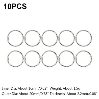 5-30 vnt., 20-88 mm sidabro metalo palaidų lapų knygų segtuvas, šarnyriniai žiedai, raktų pakabukas