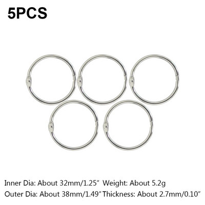 5-30 vnt., 20-88 mm sidabro metalo palaidų lapų knygų segtuvas, šarnyriniai žiedai, raktų pakabukas