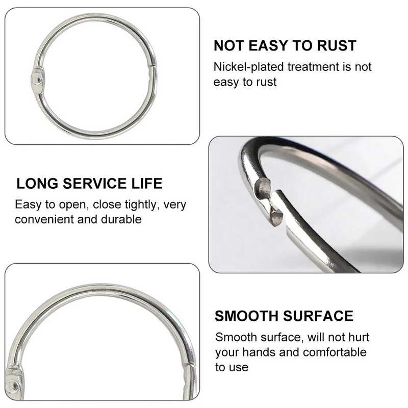 5-30 vnt., 20-88 mm sidabro metalo palaidų lapų knygų segtuvas, šarnyriniai žiedai, raktų pakabukas