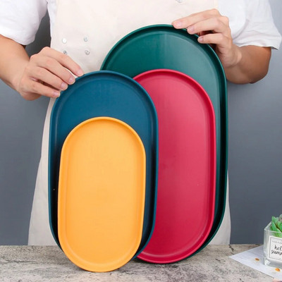 Oval Buffet Tray Storage Tray Cake Fruit Dessert Tray Western Baking Pastry Dish Rectangular Snack Plate Restaurant Kitchen Tool
