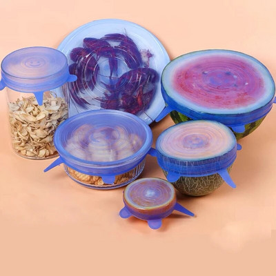 VEHHE 6kom Univerzalni kuhinjski silikonski poklopci za hranu Hladnjak Kuhinjski čepovi za čuvanje svježine Silikonski poklopac za zdjelu za višekratnu upotrebu