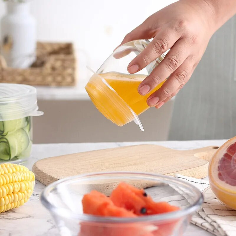 VEHHE 6kom Univerzalni kuhinjski silikonski poklopci za hranu Hladnjak Kuhinjski čepovi za čuvanje svježine Silikonski poklopac za zdjelu za višekratnu upotrebu