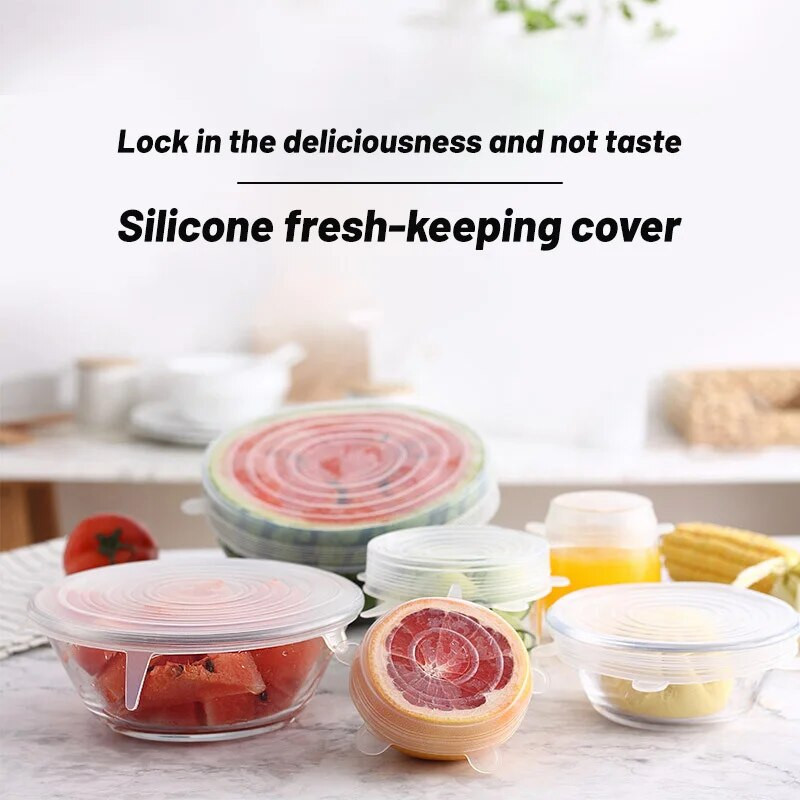 VEHHE 6kom Univerzalni kuhinjski silikonski poklopci za hranu Hladnjak Kuhinjski čepovi za čuvanje svježine Silikonski poklopac za zdjelu za višekratnu upotrebu