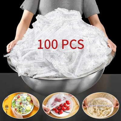 100 TK Toidukott Plastikust toidukate Puuviljad Köögiviljad Värskelt säiliv kott Elastne Kausi kate Saran Wrap Köök Hoiu Organisatsioon