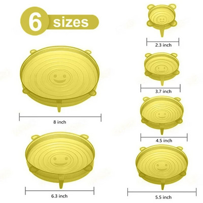 6 bucăți huse din silicon Capace adaptabile din silicon pentru vase universale, care mențin proaspăt capac etanș, capace din silicon pentru alimente pentru bucătărie