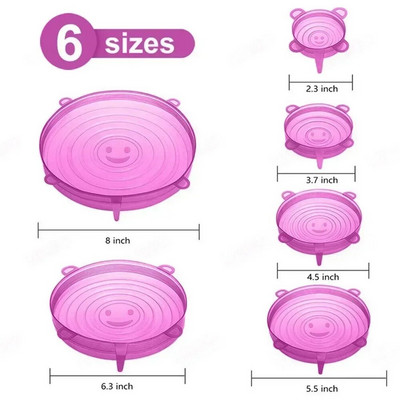 6 bucăți huse din silicon Capace adaptabile din silicon pentru vase universale, care mențin proaspăt capac etanș, capace din silicon pentru alimente pentru bucătărie
