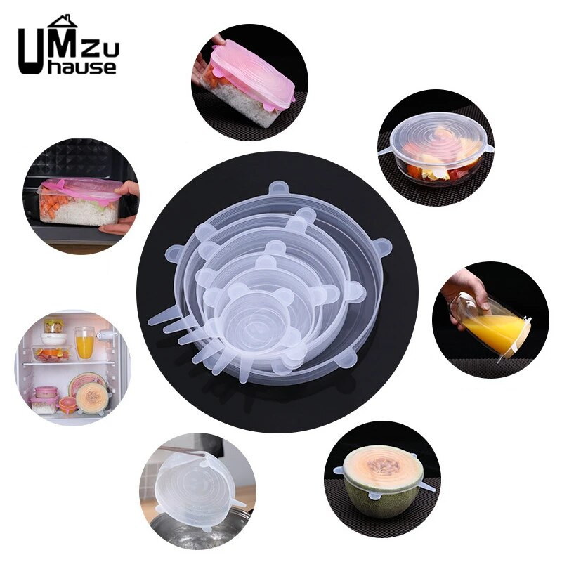 6 DB szilikon sztreccs fedeles tál csésze kerek, négyzet alakú univerzális fedél, újrafelhasználható mikrohullámú sütő konyhai hűtőszekrény ételtartó tömítés rendszerező