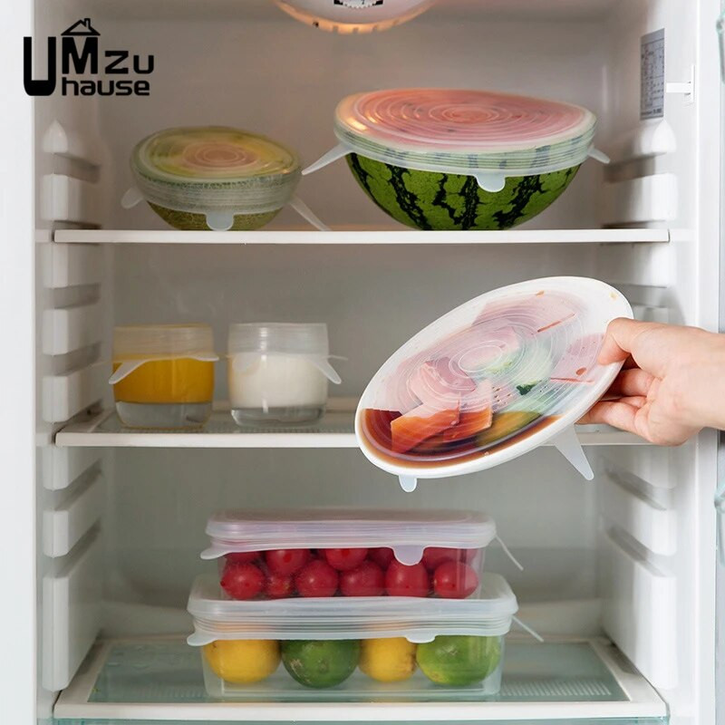 6 DB szilikon sztreccs fedeles tál csésze kerek, négyzet alakú univerzális fedél, újrafelhasználható mikrohullámú sütő konyhai hűtőszekrény ételtartó tömítés rendszerező