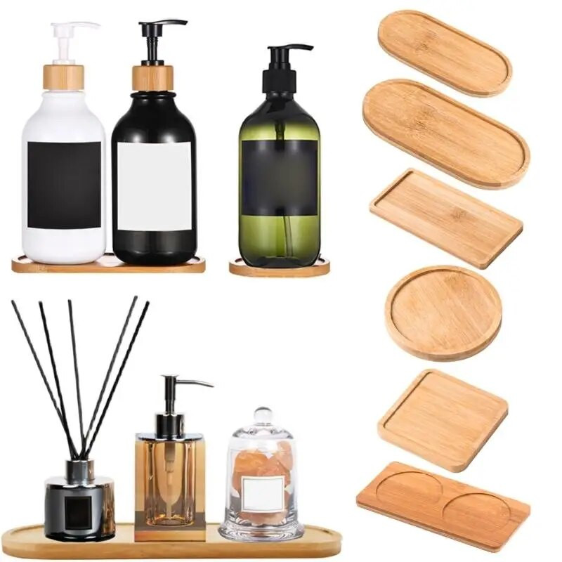 Daugiafunkcis augalų vazonų laikiklis Ovalus bambuko medžio augalų padėklas Vonios kambarys Šampūno padėklas Apvalus augalų drenažo padėklas