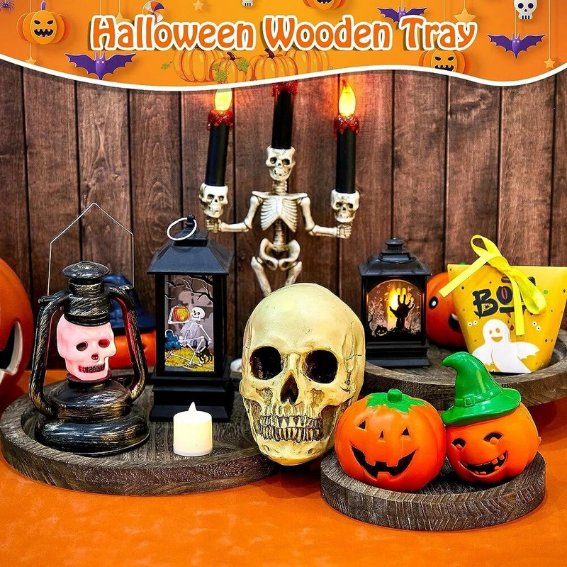 Okrugli prirodni drveni pladanj Thicken Holloween Božićni drveni tanjur Čaj Poslužitelj za hranu Posuđe Posuđe za vodu i piće Pladanj za izlaganje