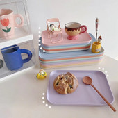 Saldainių spalvos kviečių šiaudų laikymo padėklas Korėjietiško stiliaus stačiakampis valgomojo padėklas Šiaurės šalių vaisių desertinė lėkštė Virtuvės priedai 트레이