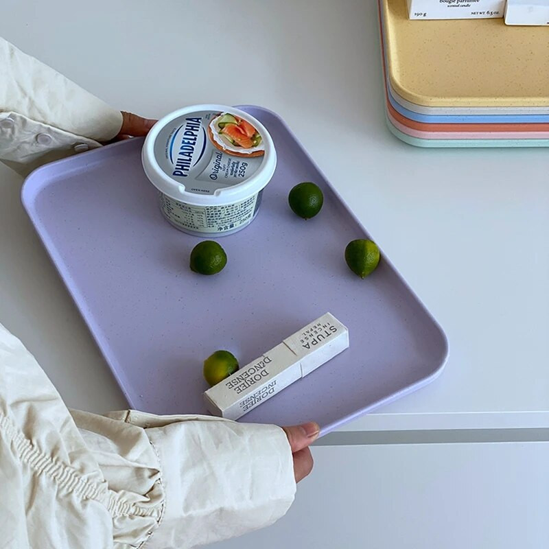 Saldainių spalvos kviečių šiaudų laikymo padėklas Korėjietiško stiliaus stačiakampis valgomojo padėklas Šiaurės šalių vaisių desertinė lėkštė Virtuvės priedai 트레이