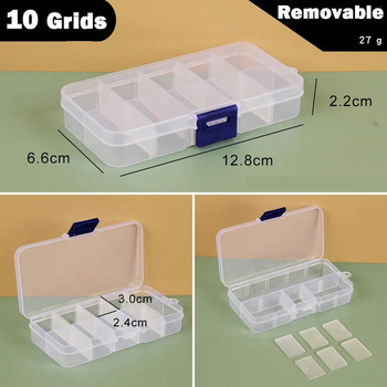 Κουτί αποθήκευσης Plastic Beads 8/10 Grids Jewelry Box Αφαιρούμενη διαφανής θήκη Γάντζος οργάνωσης αποθήκευσης για καρφιά σκουλαρικιών