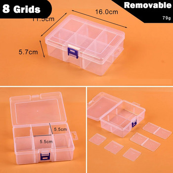 Κουτί αποθήκευσης Plastic Beads 8/10 Grids Jewelry Box Αφαιρούμενη διαφανής θήκη Γάντζος οργάνωσης αποθήκευσης για καρφιά σκουλαρικιών