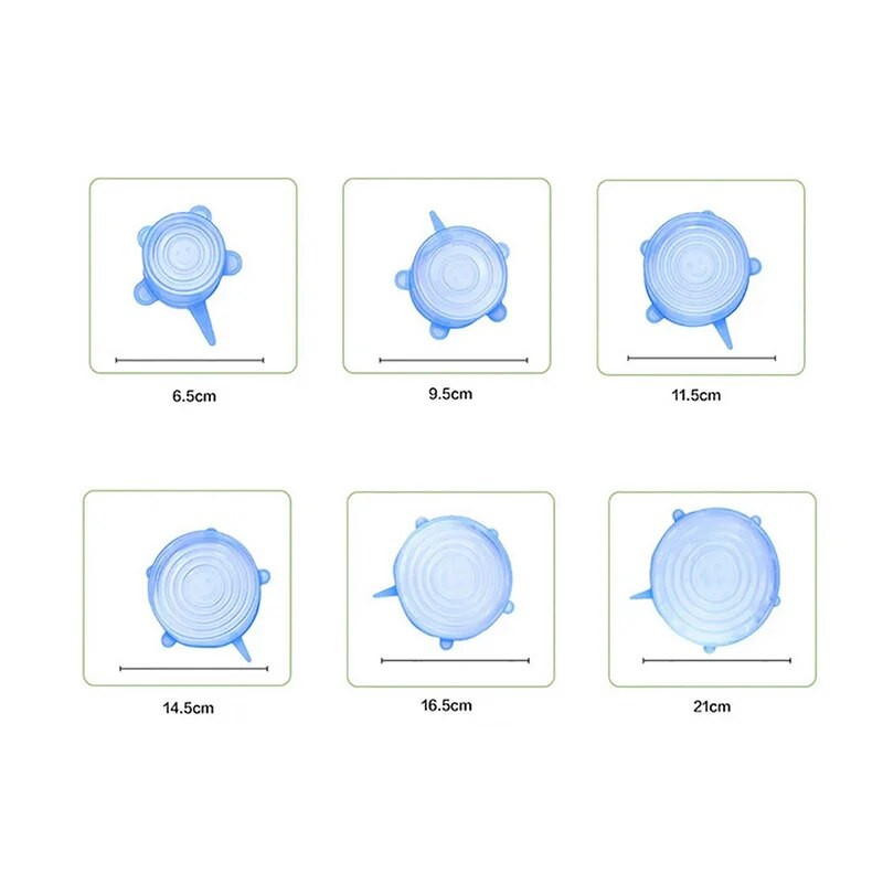 Set od 6 komada, silikonski poklopci za održavanje svježine, rastezljivi poklopac za hranu i voće, svježi poklopac za zdjelu za mikrovalnu pećnicu, poklopac za lonac