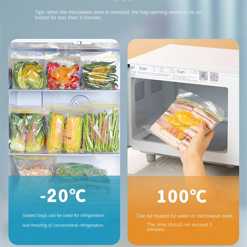 Maistinis šviežiai laikomas krepšys Animacinių filmų buitiniai vaisiai ir daržovės Maisto šaldymo maišelis Dvigubo briauna Drėgmei atsparūs laikymo maišeliai