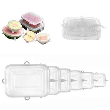 6PCS Правоъгълни силиконови разтегливи капаци Универсален херметичен капак за опаковане на храна Кухненско опаковане Уплътнение Запазване на свежата храна силиконов капак