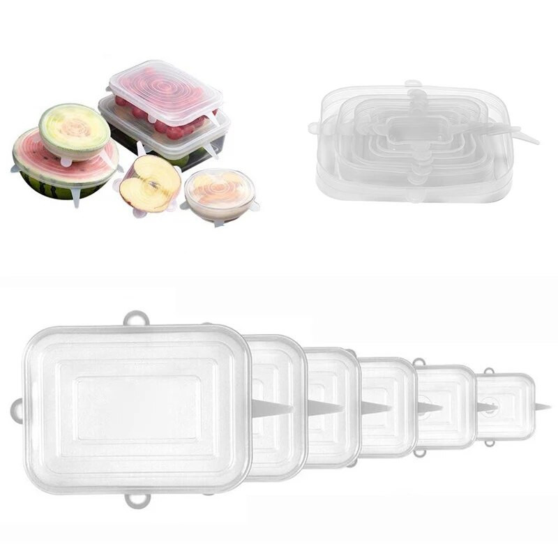 6PCS Pravokutni silikonski rastezljivi poklopci Univerzalna hermetička folija za hranu Kuhinjska folija Silikonski poklopac za svježinu
