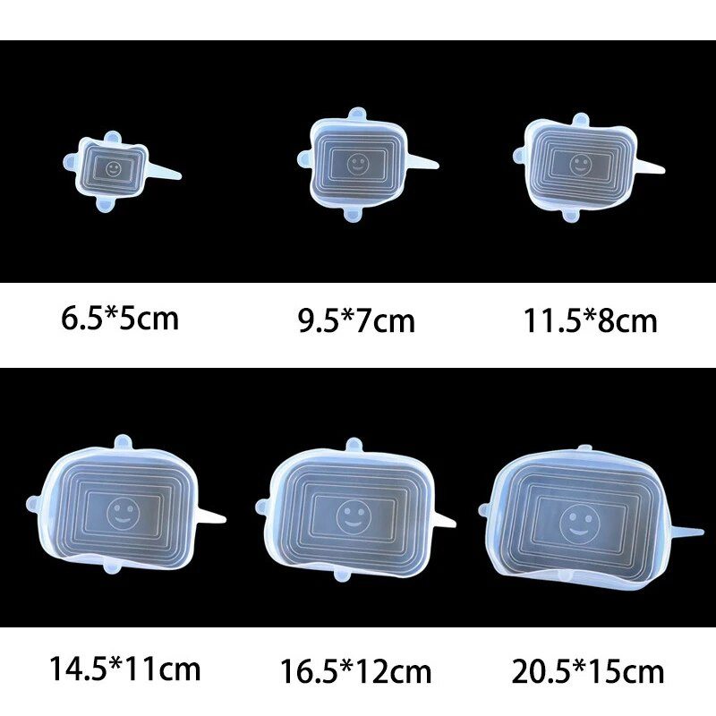 6PCS Pravokutni silikonski rastezljivi poklopci Univerzalna hermetička folija za hranu Kuhinjska folija Silikonski poklopac za svježinu
