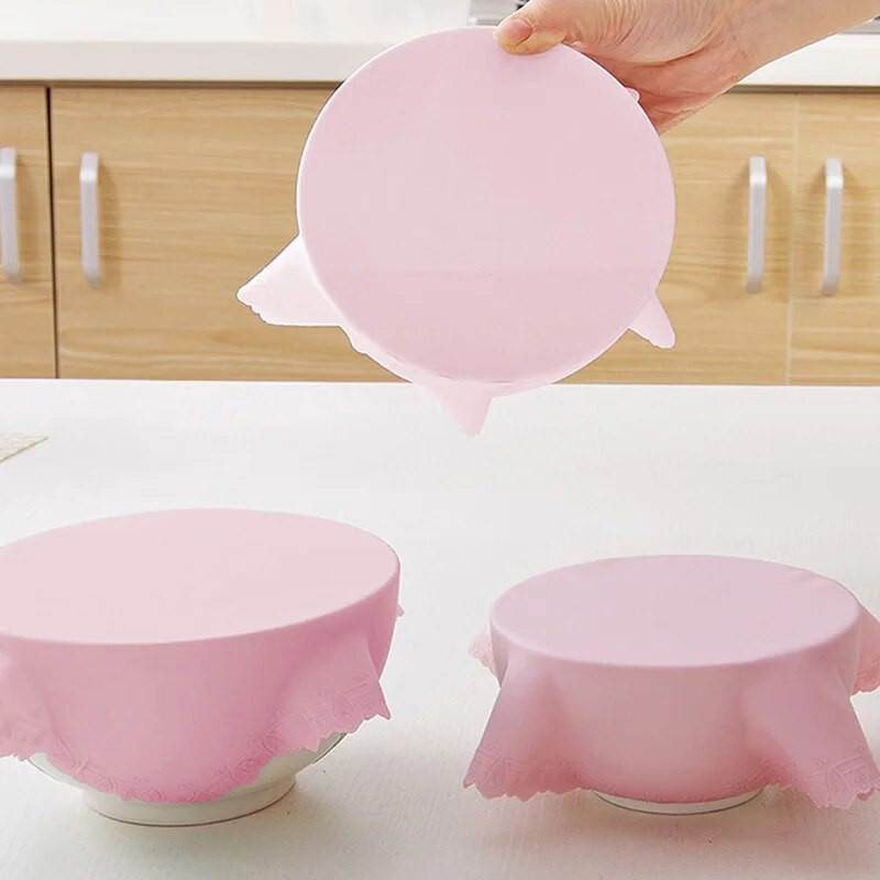 Daugkartinio naudojimo maisto plėvelės išlaiko maistą šviežią Išsiplečiantys elastiniai silikoniniai dubenėlio dangteliai, tamprūs dangteliai, padidina trintį 22,5 cm.