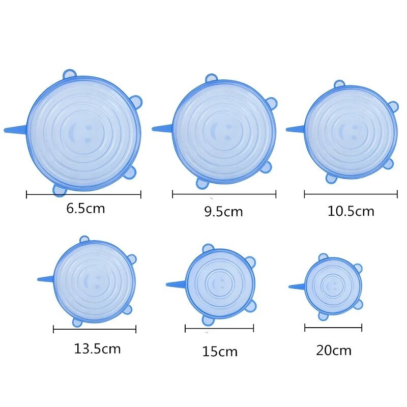 6vnt silikoniniai tamprūs dangteliai Universalus dangtelis silikoninis dubuo puodo dangtis silikoninis dangtis keptuvės maisto ruošimui šviežias dangtis mikrobangų krosnelė