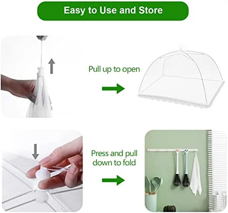 Összehajtható élelmiszerhálós huzat légy szúnyog elleni felugró ételtakaró esernyő étkezés zöldség gyümölcs légáteresztő burkolat Konyhai kiegészítők