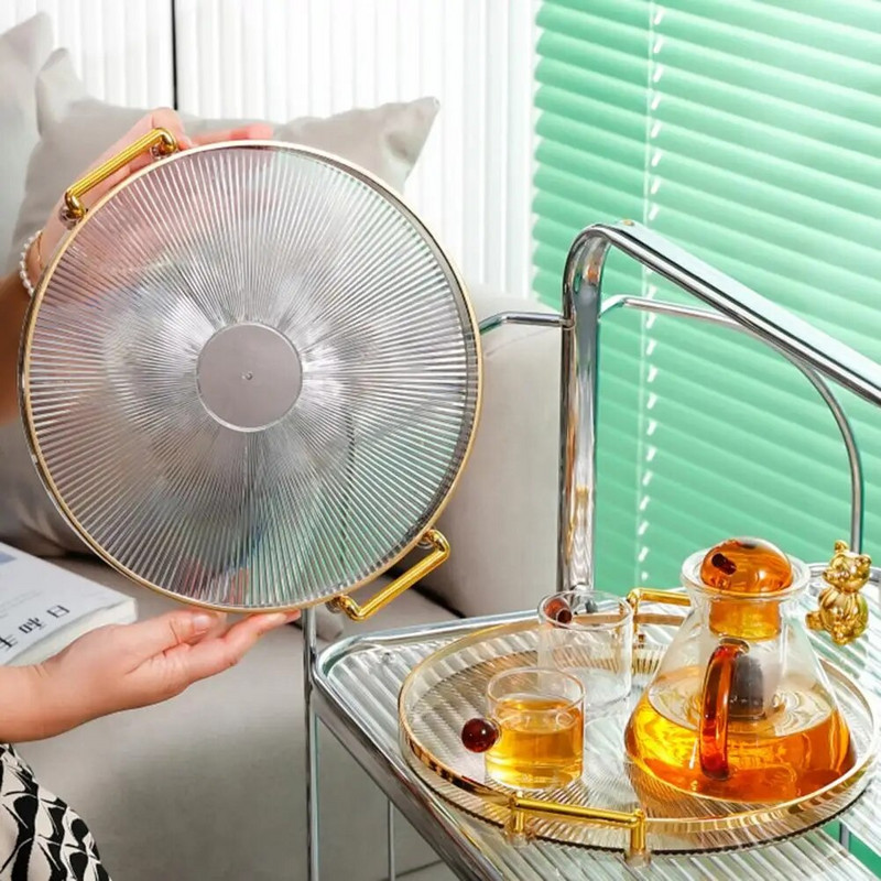 cu dublu mâner, rotund, decorativ, masă de ceai, tavă de servire, organizator de depozitare pentru birou, tavă de depozitare pentru petrecere