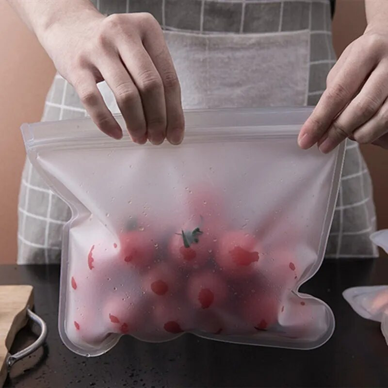 1/3/5 vnt. Silikoninis maisto laikymo maišelis Daugkartinis stovimas su užtrauktuku užsegamas maišelis Neperšlampami indai Šviežias maišelis Maisto laikymo krepšys Užtrauktuku