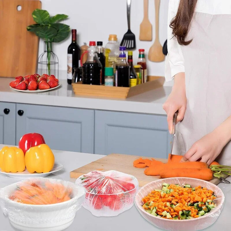 200/10 vnt vienkartinis maisto dangtelis plastikinis įvynioklis Elastingi maisto dangteliai vaisių dubenims Laikymas Virtuvė šviežiai išlaikoma plėvelė Maistas