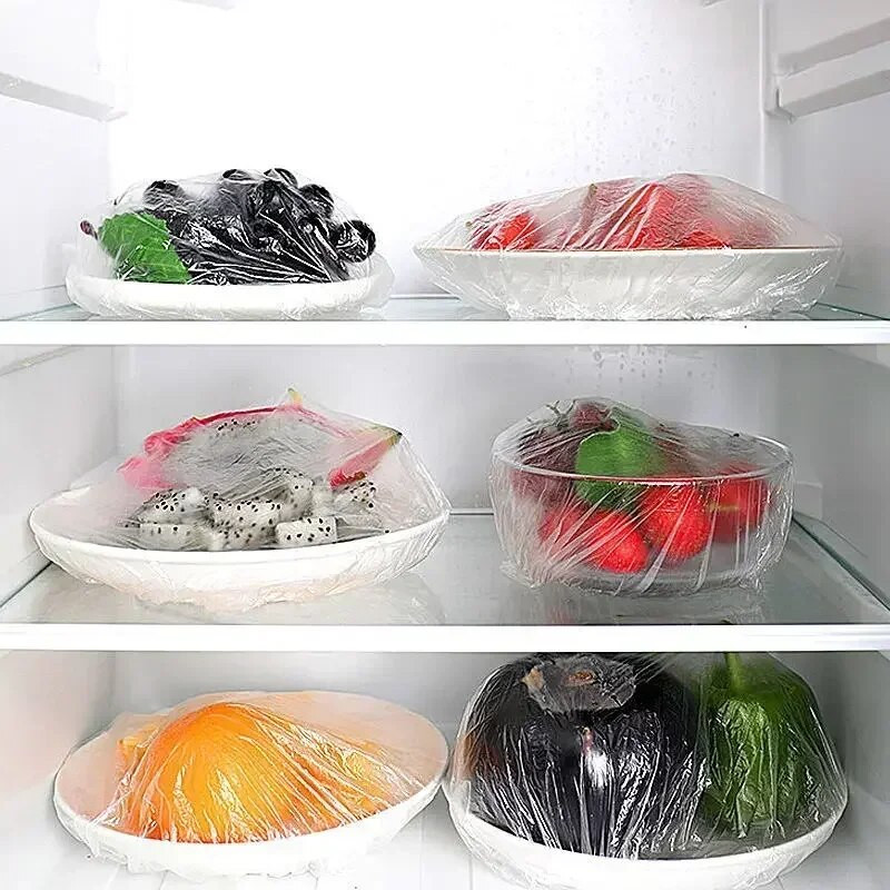 200 vienetų Maisto maišeliai Vienkartinis maisto dangtelis plastikinis įvyniojimas vaisių dubuo puodelis dangtelis Parduotuvė Virtuvė plastikinis maišelis Sandėliavimo organizavimas Pagrindinis puslapis