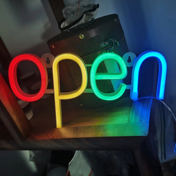 Отворена лампа за неонови надписи LED неонови надписи Нощна светлина Батерия/USB захранване Цветни светещи светлини с букви за бар на прозореца Хотелско кафе