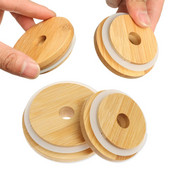 70mm/86mm újrafelhasználható bambusz fa fedelek befőttesüveg fedél szalmalyukkal szilikon tömítőgyűrű széles szájú csésze fedők sapkák dekor kézművesség