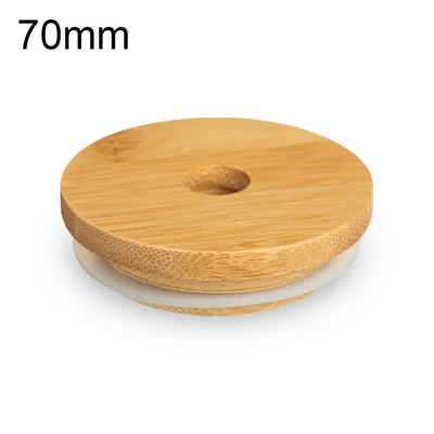 70mm/86mm újrafelhasználható bambusz fa fedelek befőttesüveg fedél szalmalyukkal szilikon tömítőgyűrű széles szájú csésze fedők sapkák dekor kézművesség
