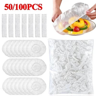 50/100 τμχ Κάλυμμα φαγητού μιας χρήσης Πλαστική μεμβράνη ελαστική τσάντα τροφίμων για φρουτιέρηδες Καπέλα τσάντα κουζίνας ποιότητας φρέσκιας αποθήκευσης