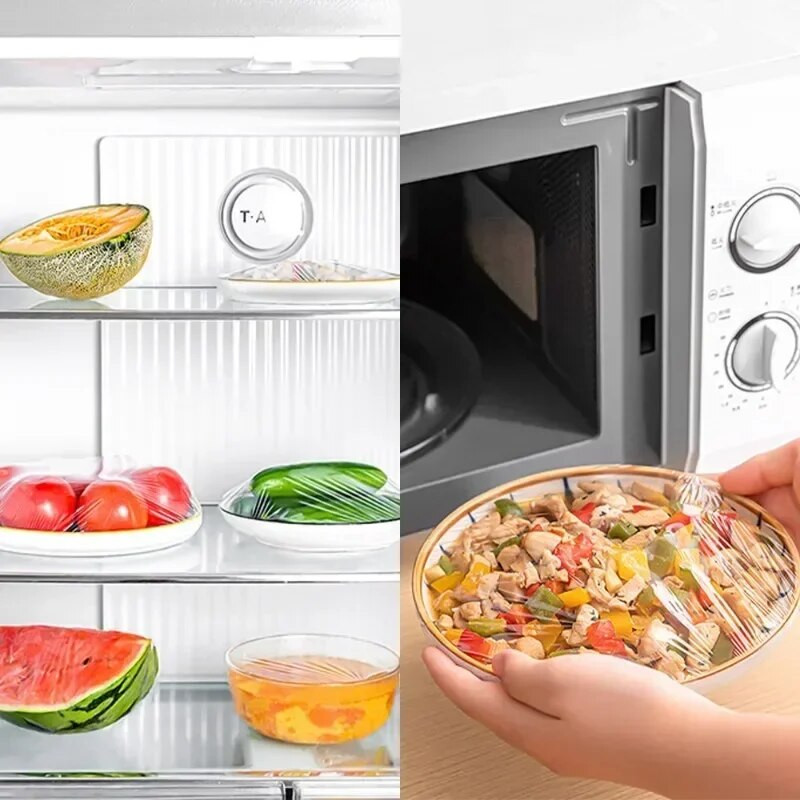 50/100 vnt vienkartinis maisto dangtelis plastikinis įvynioklis Elastingas maisto maišelis vaisių dubenims dangteliai Maistinis virtuvės šviežias laikymo maišelis