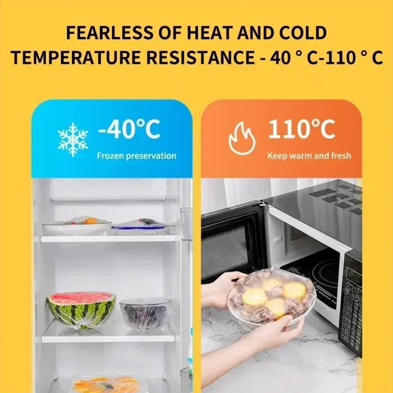 50/100 vnt vienkartinis maisto dangtelis plastikinis įvynioklis Elastingas maisto maišelis vaisių dubenims dangteliai Maistinis virtuvės šviežias laikymo maišelis