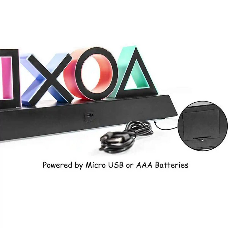 PS4 žaidimo piktograma Lempa Neoninių ženklų garso valdymas Dekoratyvinė lempa Spalvingos šviesos Žaidimo lempos stovas LED šviesos juostos klubo KTV sienų dekoras