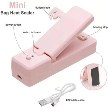 Μίνι πλαστική σακούλα στεγανωτικό μηχάνημα αποθήκευσης τσάντας κλιπ USB Επαναφορτιζόμενη στεγανοποιητική μηχανή Φορητό σφραγιστικό για γκάτζετ κουζίνας σνακ φαγητού