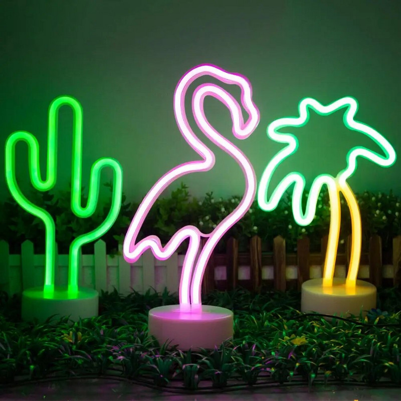 USB LED Neon Izzó Neon Reklám Flamingo Unikornis Neonfény Elemes Asztali lámpa Gyerekeknek Hálószoba Dekoráció