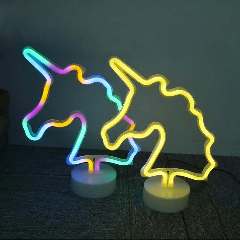 USB LED Neon Izzó Neon Reklám Flamingo Unikornis Neonfény Elemes Asztali lámpa Gyerekeknek Hálószoba Dekoráció