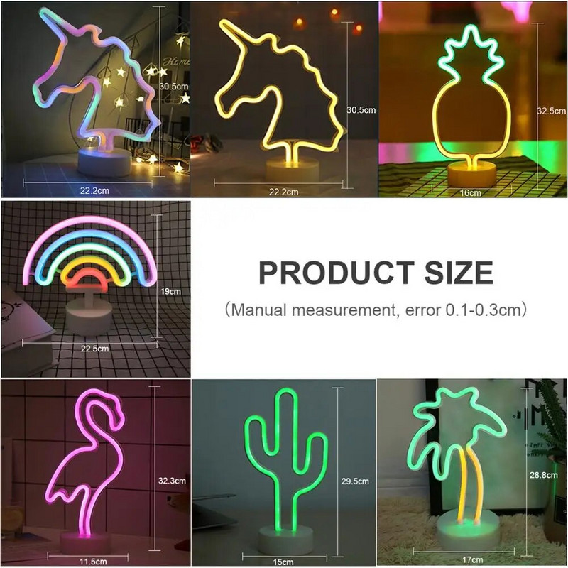 USB LED Neon Izzó Neon Reklám Flamingo Unikornis Neonfény Elemes Asztali lámpa Gyerekeknek Hálószoba Dekoráció