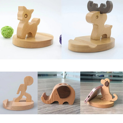 Μασίφ ξύλο Animal Animal θήκη κινητού τηλεφώνου Car Home Mount Radle Desk Stand για φορητό υπολογιστή κινητού τηλεφώνου, διακόπτη/ελάφια/σκύλο/αγόρι/ελέφαντα