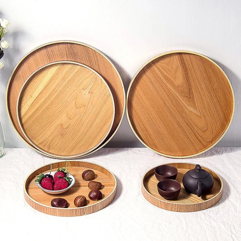 Japoniško stiliaus medinis padėklas Apvalus arbatos padėklas Užkandžiai Desertas Maisto gėrimų lėkštė džiovintų vaisių lėkštės Namų virtuvė Biuras Dekoratyvinė lėkštė