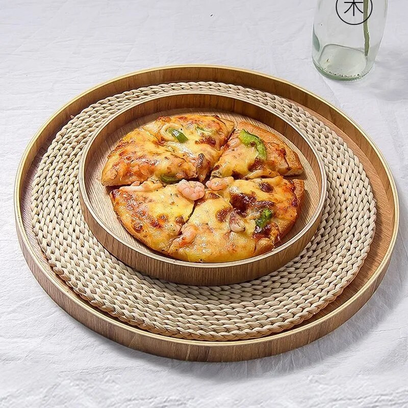 Japoniško stiliaus medinis padėklas Apvalus arbatos padėklas Užkandžiai Desertas Maisto gėrimų lėkštė džiovintų vaisių lėkštės Namų virtuvė Biuras Dekoratyvinė lėkštė