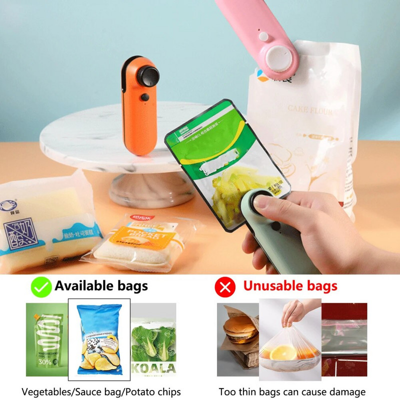 Nešiojama rankenėlė mini maišelio sandariklis USB įkraunamas nešiojamas rankinis šilumos vakuuminis sandariklis virtuvės įtaisas