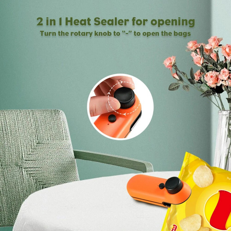 Nešiojama rankenėlė mini maišelio sandariklis USB įkraunamas nešiojamas rankinis šilumos vakuuminis sandariklis virtuvės įtaisas