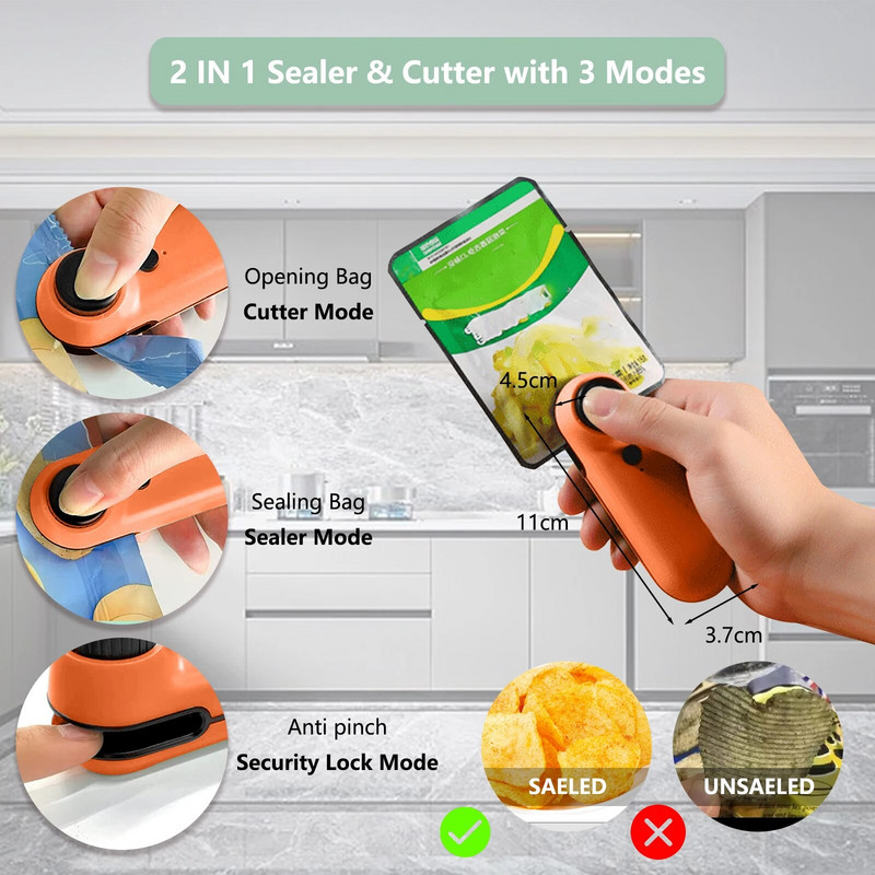 Nešiojama rankenėlė mini maišelio sandariklis USB įkraunamas nešiojamas rankinis šilumos vakuuminis sandariklis virtuvės įtaisas