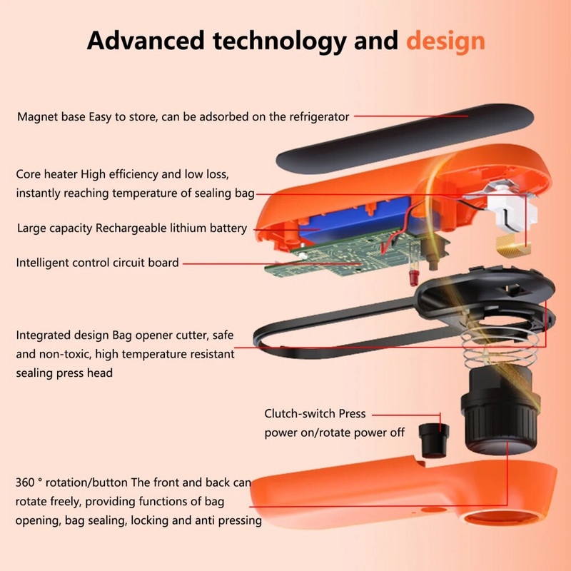 Nešiojama rankenėlė mini maišelio sandariklis USB įkraunamas nešiojamas rankinis šilumos vakuuminis sandariklis virtuvės įtaisas